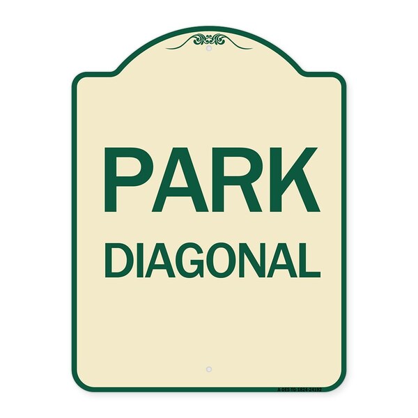 Designer Series Diagonal Parking 1, Tan & Green Heavy-Gauge Aluminum Sign, 24" x 18", TG-1824-24192